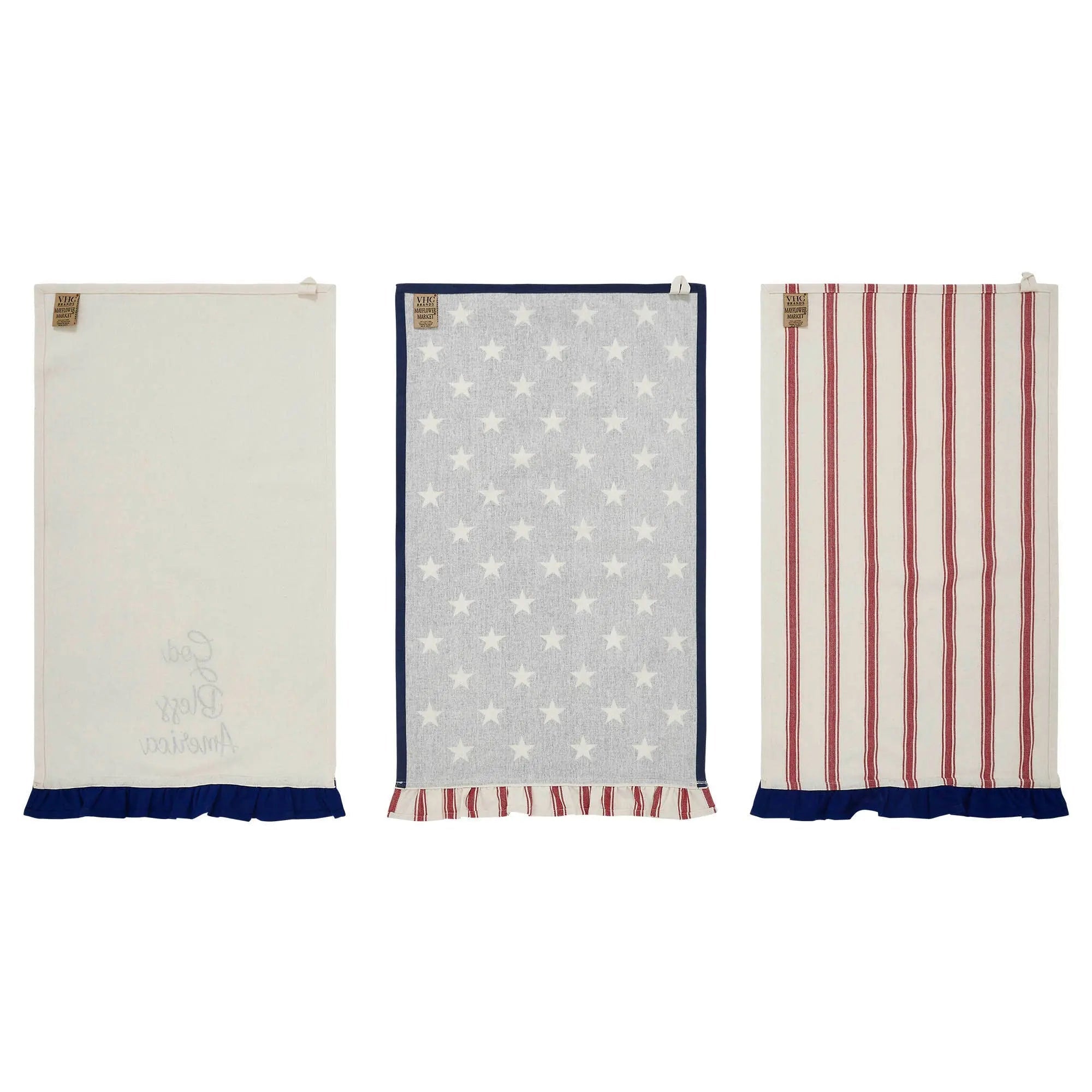 Hatteras Stars GBA Ruffled Tea Towel Set of 3 16x28