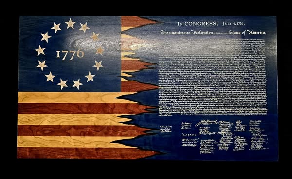 Declaration of Independence Blue Patriotic Wooden Bookmark – Handcrafted by U.S. Veterans