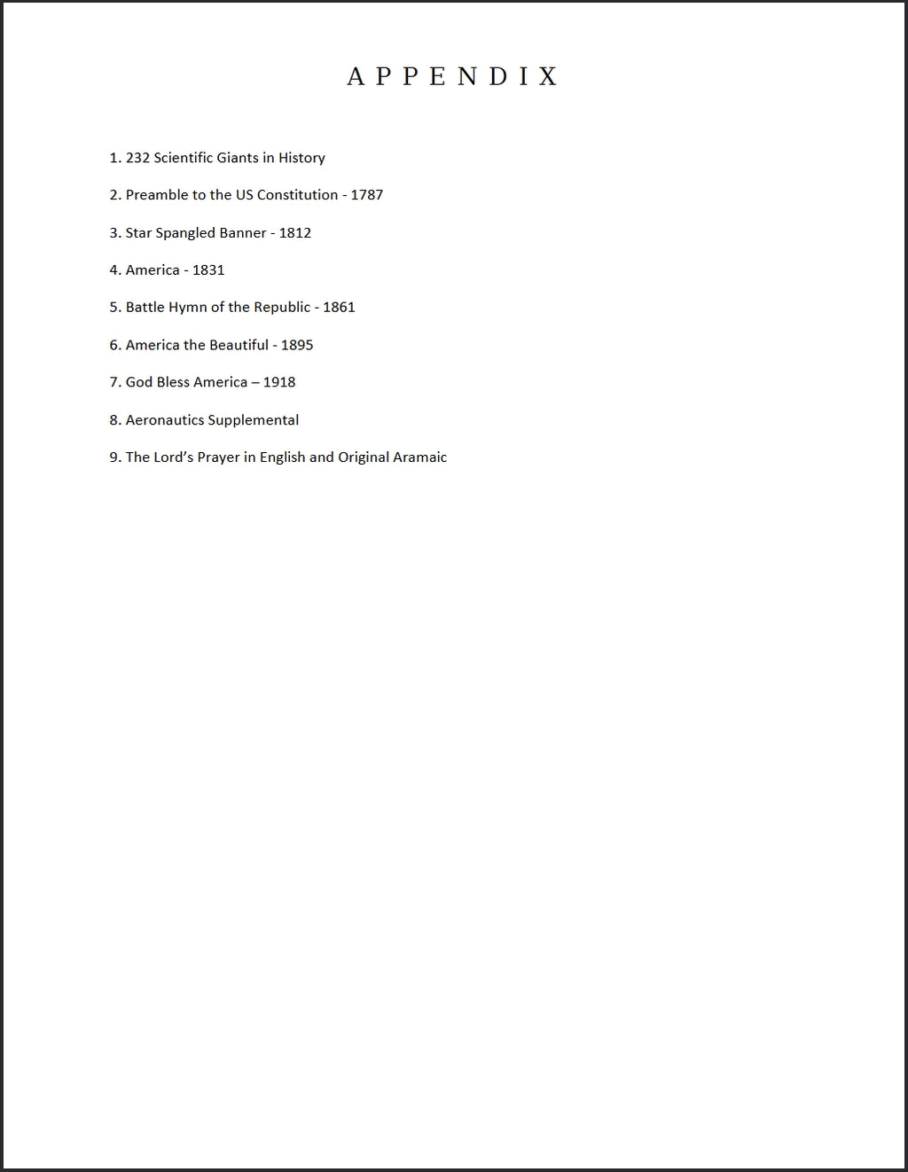 Appendix includes a list of 232 Scientific Giants in History listed in Birth Order