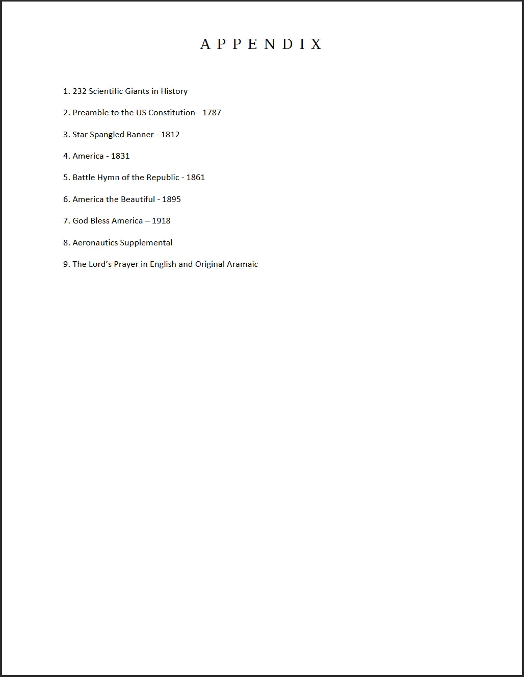 Appendix includes a list of 232 Scientific Giants in History listed in Birth Order