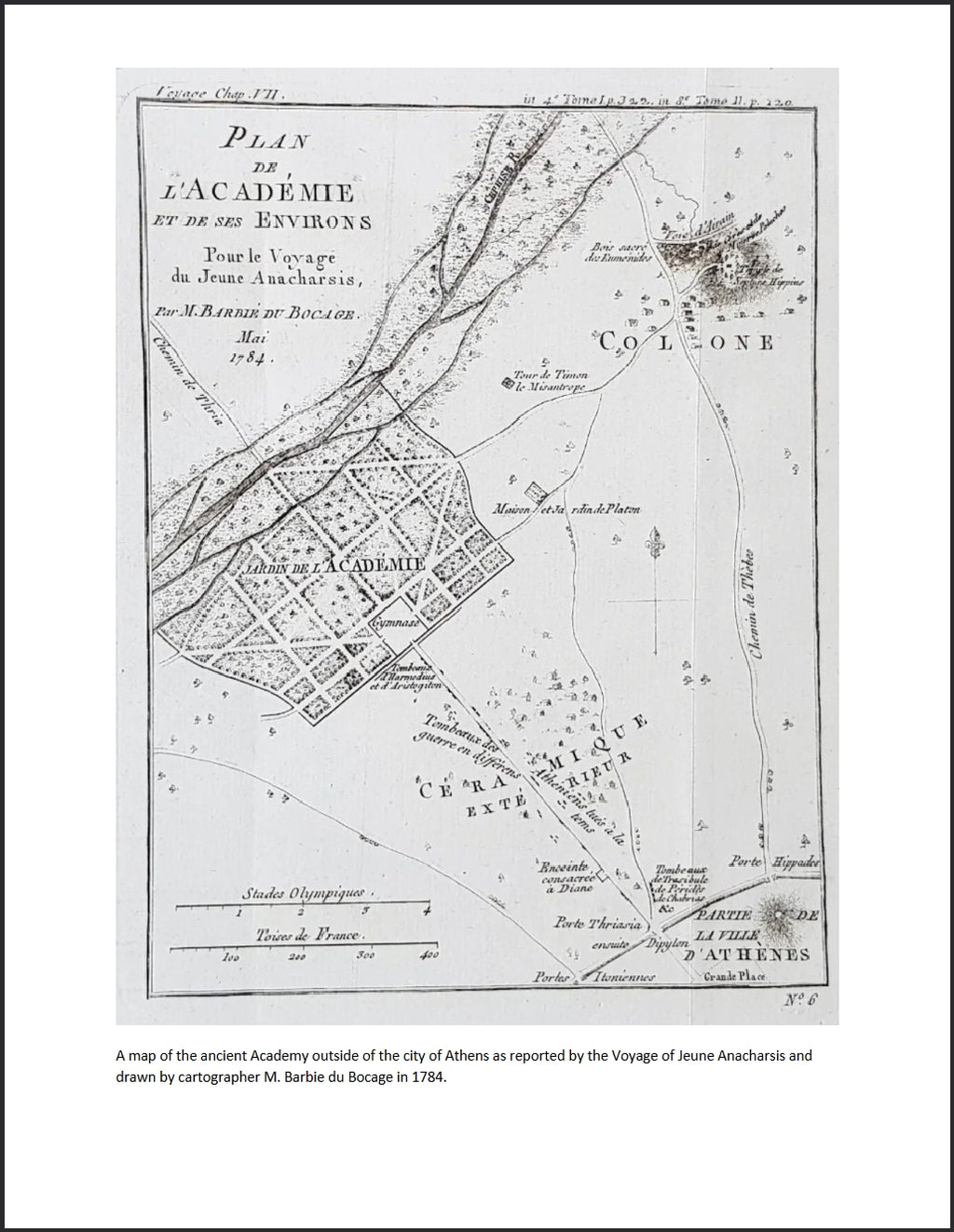 Inset map of the ancient Academy at Athens as drawn by cartographer M. Barbie du Bocage in 1784