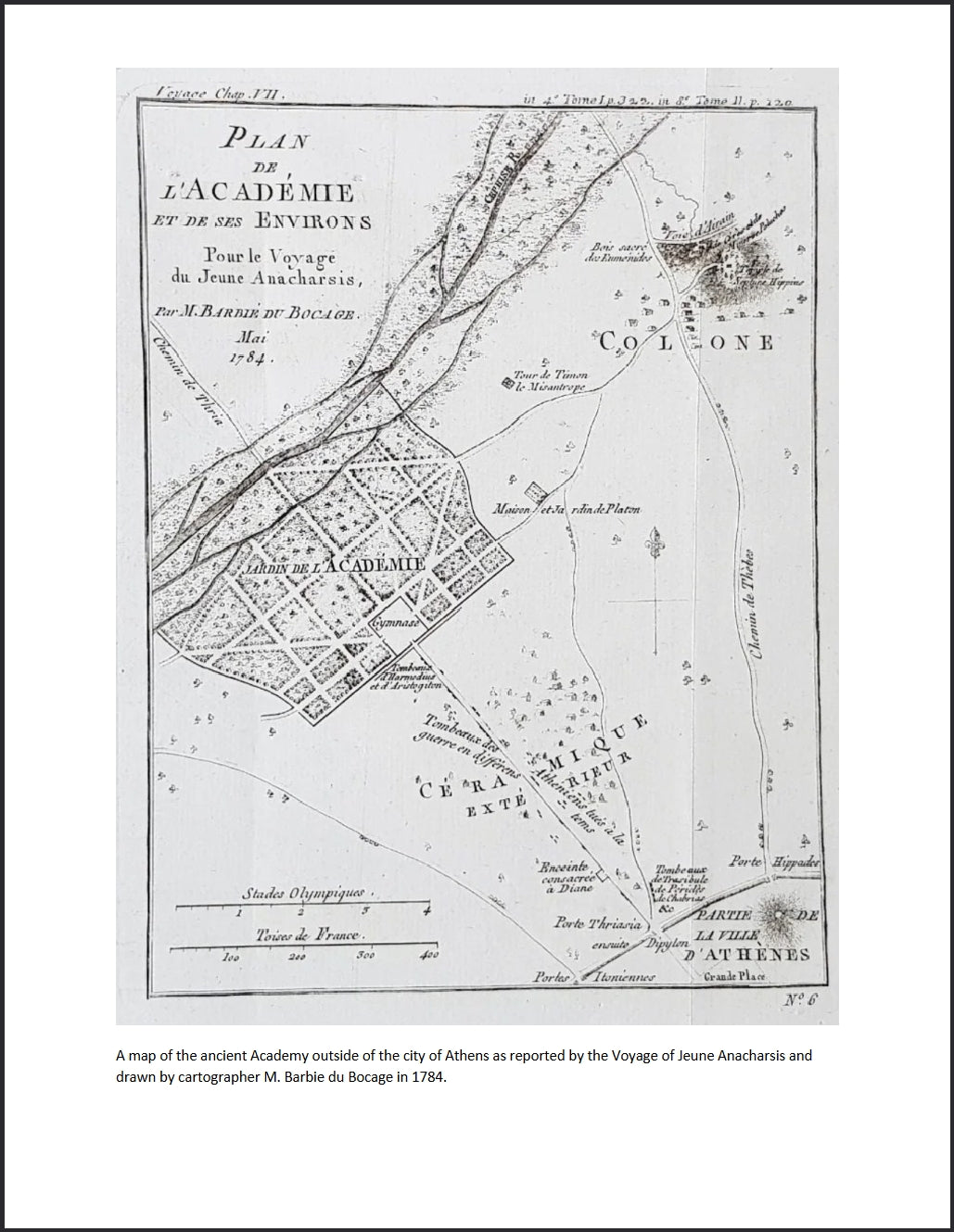 Inset map of the ancient Academy at Athens as drawn by cartographer M. Barbie du Bocage in 1784