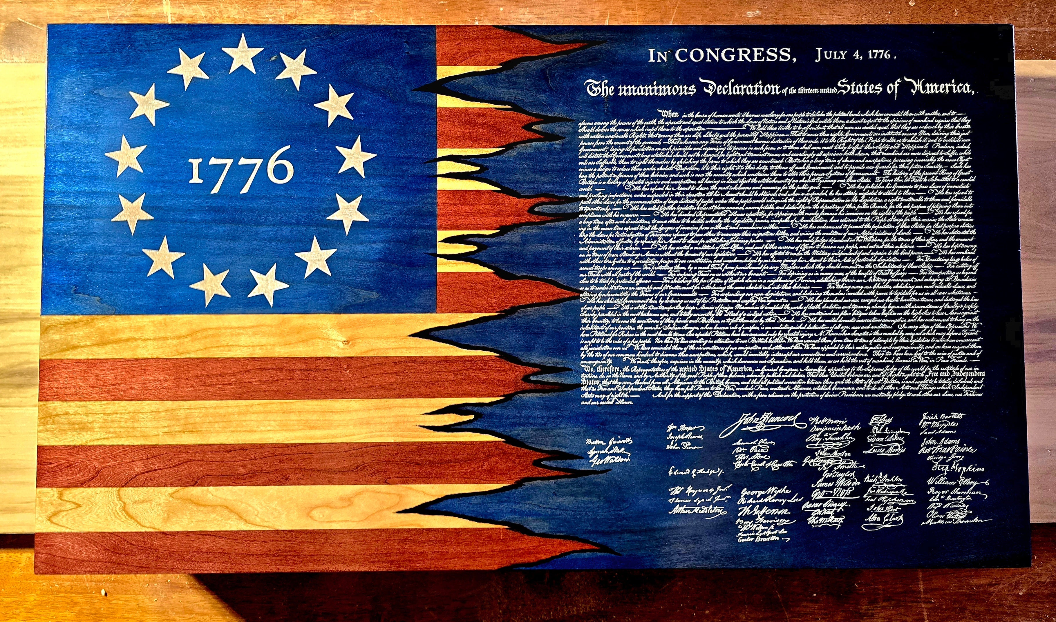 Declaration of Independence Blue Patriotic Wooden Bookmark – Handcrafted by U.S. Veterans